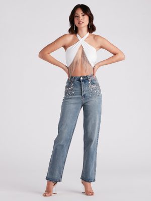 90s Glam Rhinestone Beaded Straight-Leg Jeans