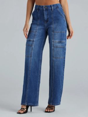 Trish Mid-Rise Cargo Wide-Leg Jeans By Windsor Denim