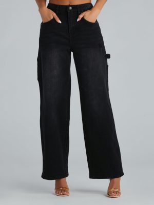 Trish Mid-Rise Carpenter Wide-Leg Denim Jeans