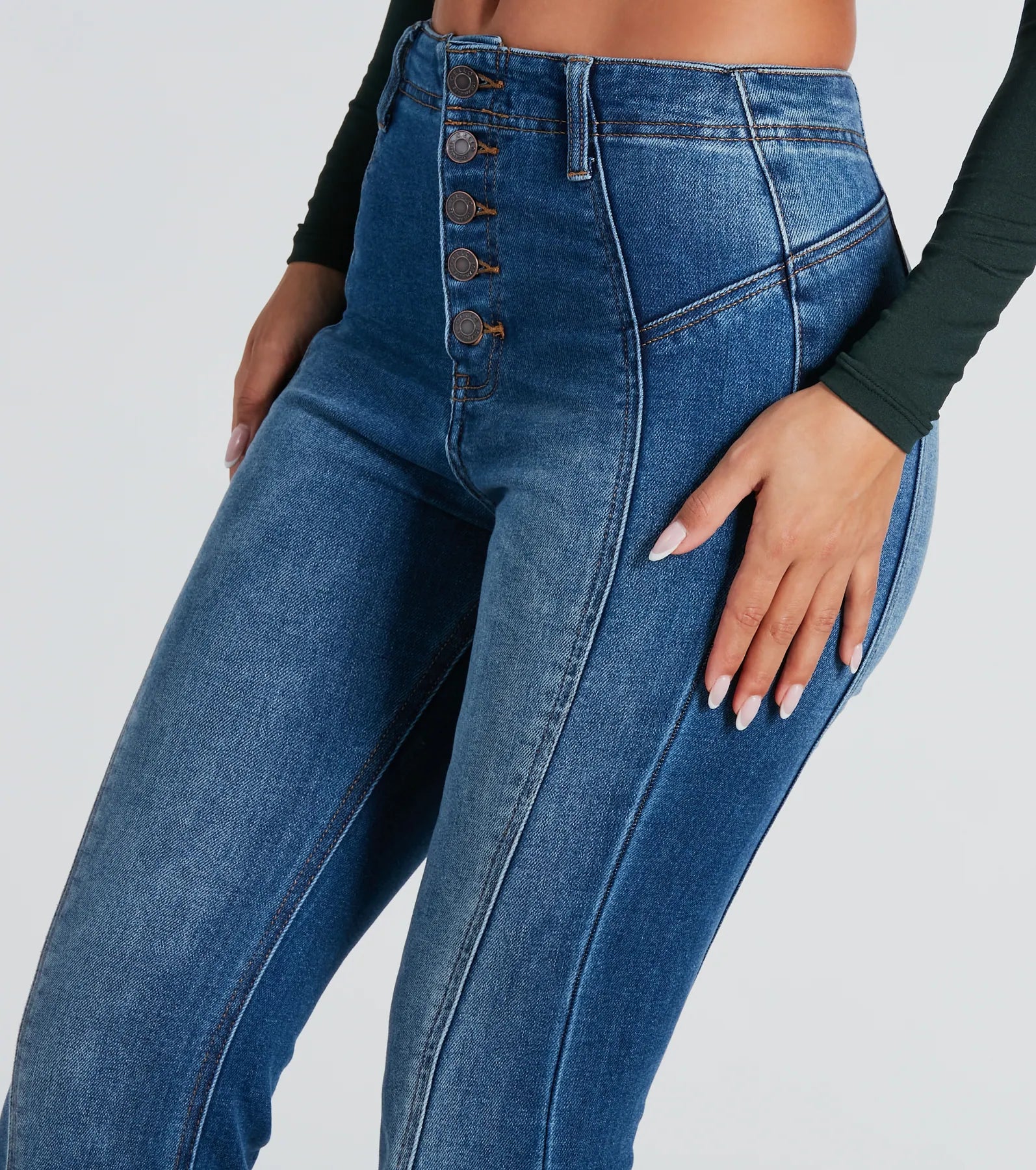 All Buttoned Up High-Rise Flare Denim Jeans - Image 4
