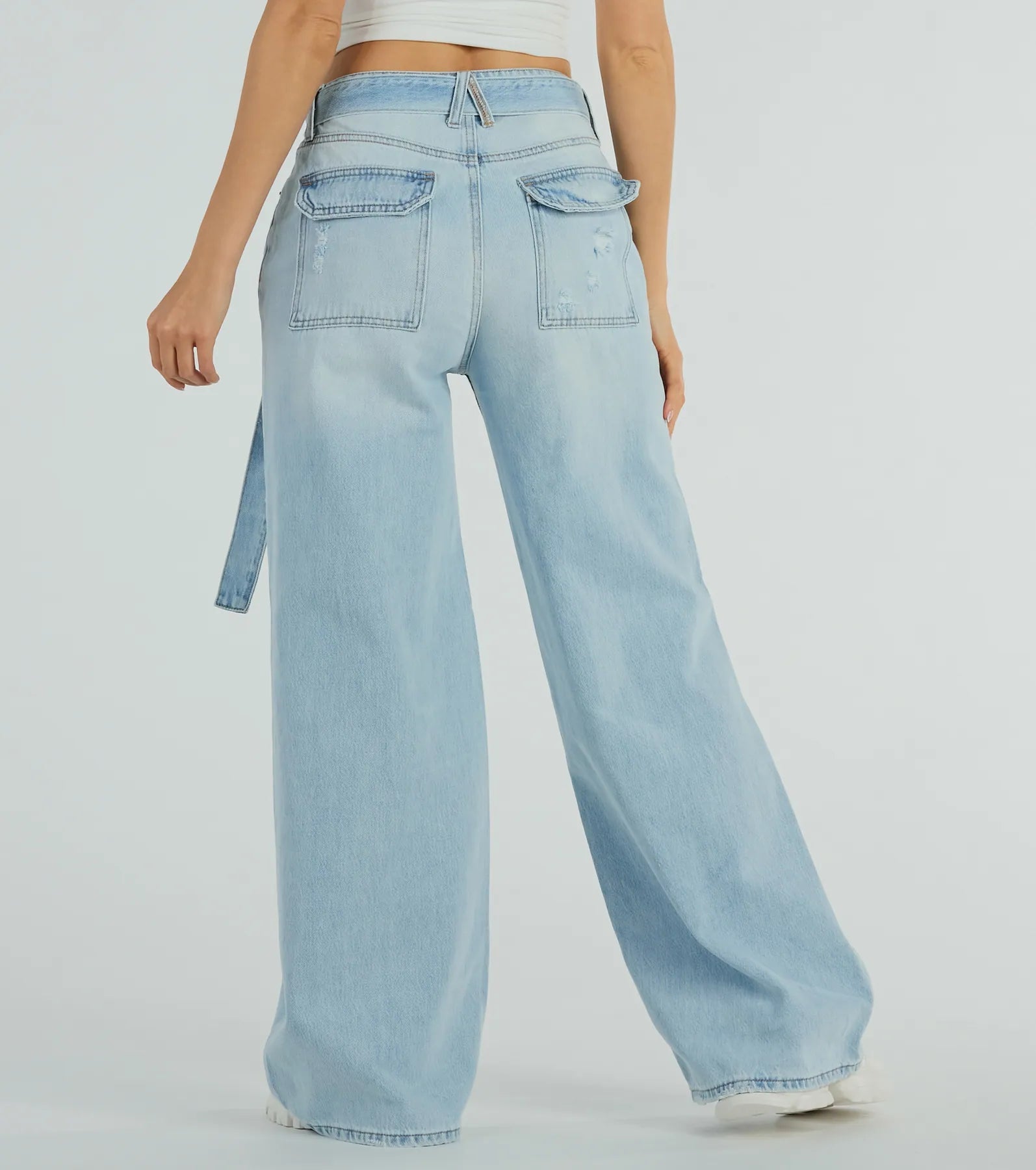 Cool Vibes High-Rise Belted Destructed Wide-Leg Jeans - Image 3