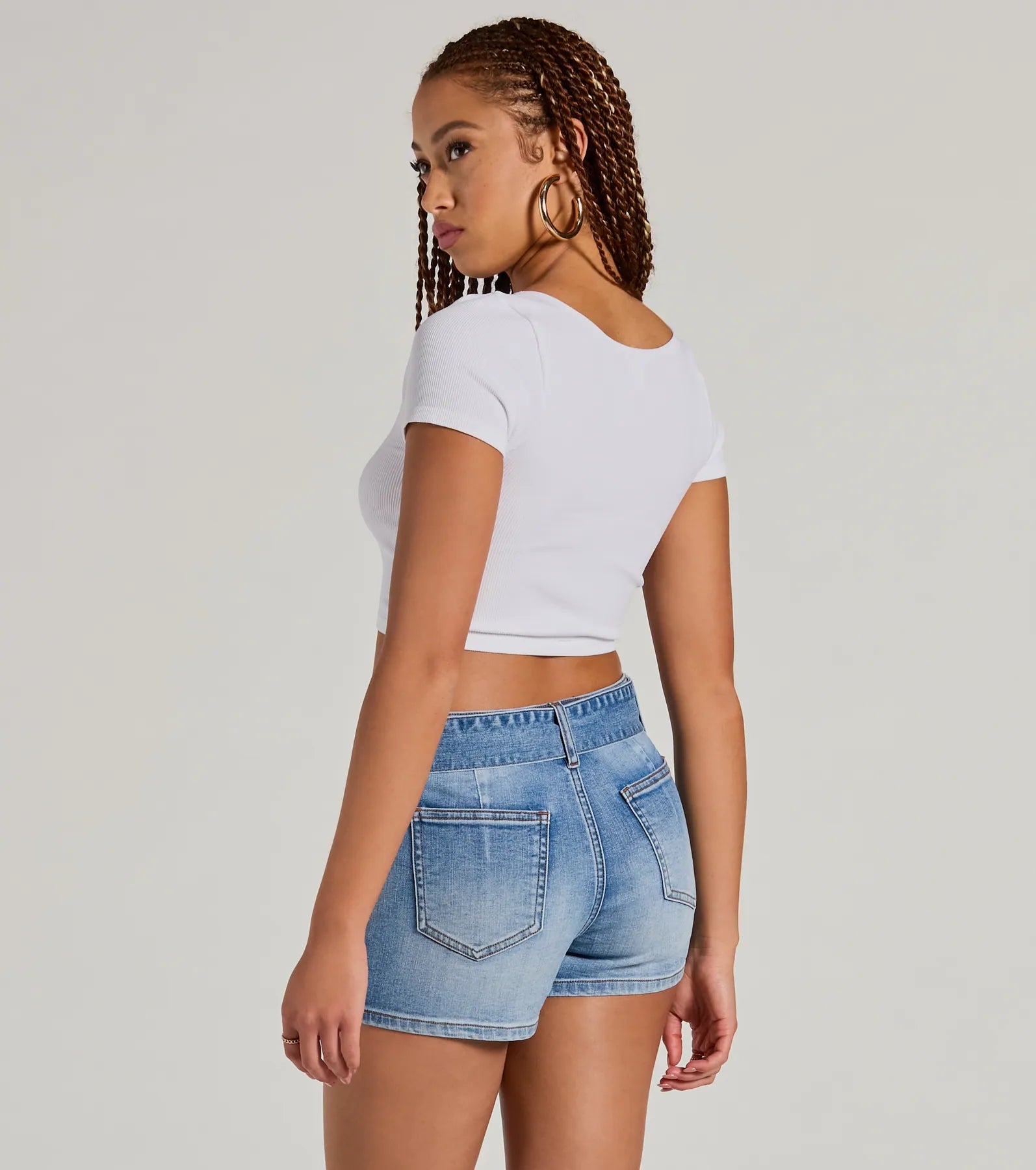 Summer Girlie Mid Rise Belted Denim Shorts - Image 6