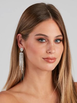 Bring The Dazzle Rhinestone Fringe Earrings