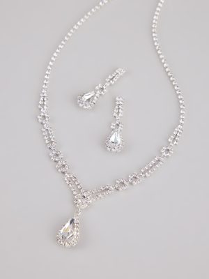Crown Jewel Teardrop Necklace And Earrings Set
