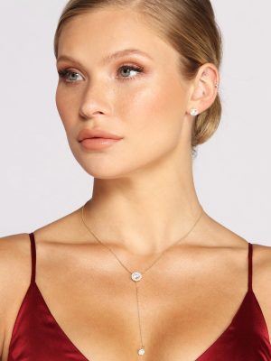 Cubic Zirconia Lariat Necklace And Earrings Set