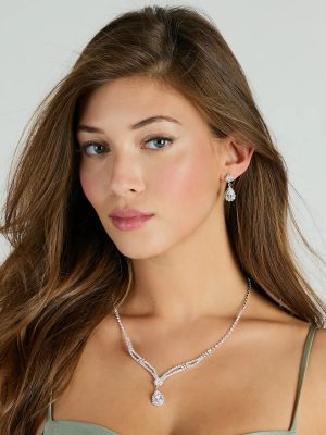 Glam Shine Teardrop Cubic Zirconia Necklace And Earrings Set