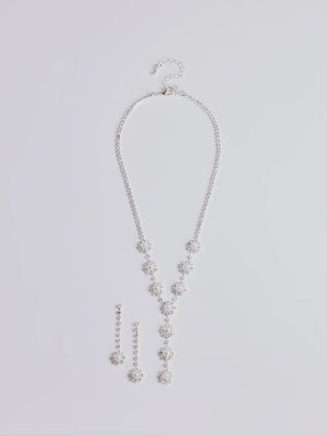 Truly Glam Rhinestone and Pearl Lariat Necklace Set
