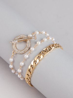 Pearls And Chains Layered Bracelet Set