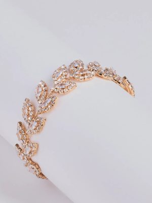 Elevated Glam Rhinestone Leaf Clasp Bracelet