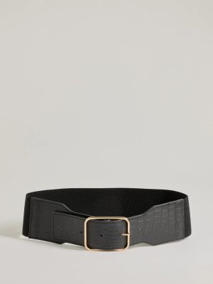 Major Stun Faux Croc-Embossed Wide Stretch Belt