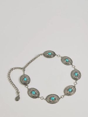 Western Flair Oval Concho Stone Chain Belt
