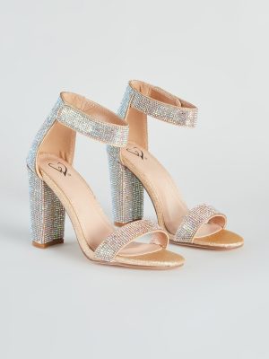 Rhinestone Romance Glitter Mesh Block Heels
