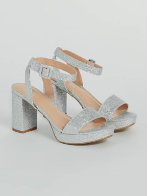 Dressed To Dazzle Glitter Mesh Platform Block Heels
