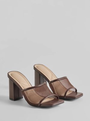 Desk To Dates Mesh Faux Leather Block Heels