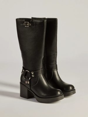 Sleek Strut Under-The-Knee Moto Boots