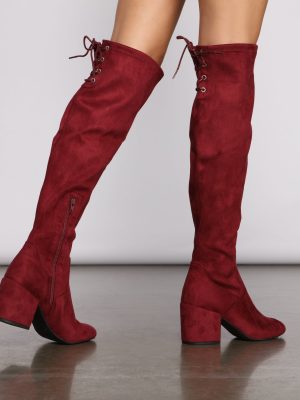 Over The Knee Tie Back Heeled Boots