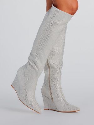 Stunningly Stylish Rhinestone Knee-High Wedge Boot