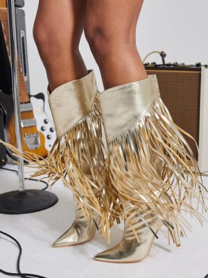 Shaking It Faux Leather Metallic Fringe Boots