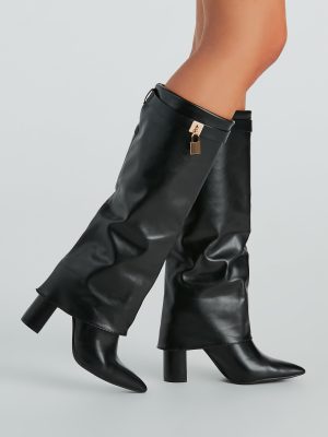 Top Tier Faux Leather Charm Foldover Boots