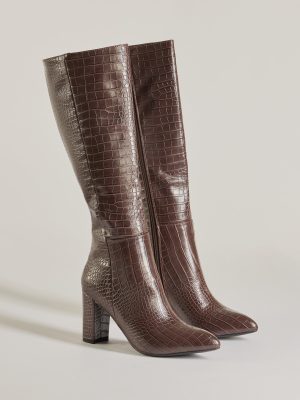 Chic Moment Faux Leather Croc-Embossed Under the Knee Boots