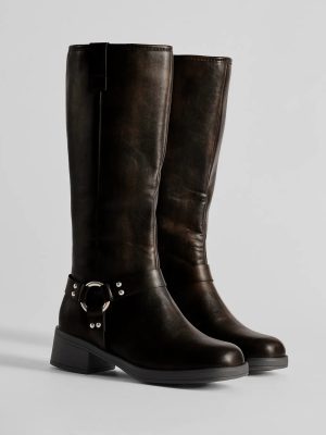 Edgy Look Under-The-Knee Moto Boots