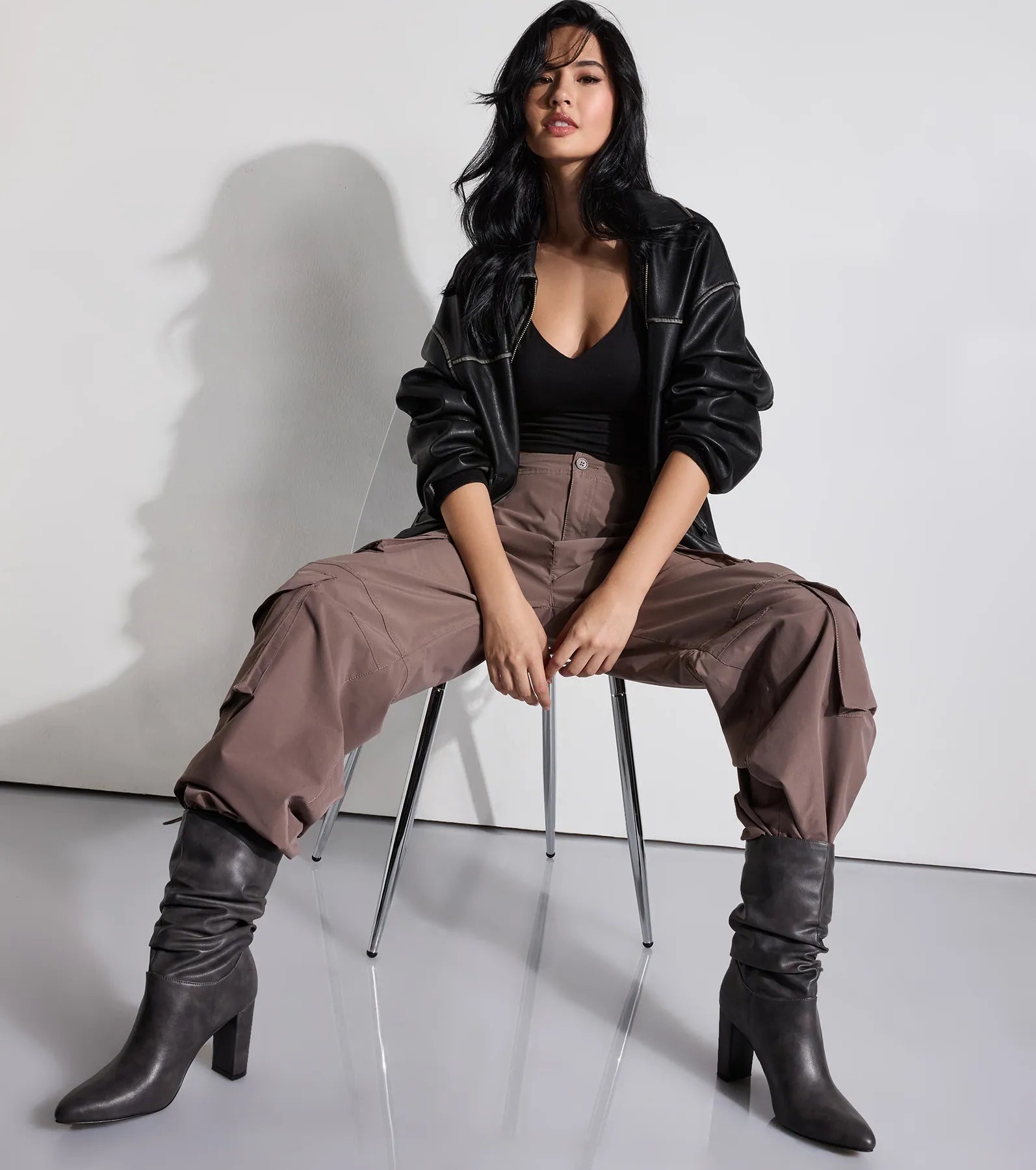 Trendy Scrunched Faux Leather Boots - Image 5