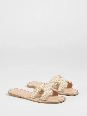 Simple Poise Faux Pearl Rhinestone Flat Sandals
