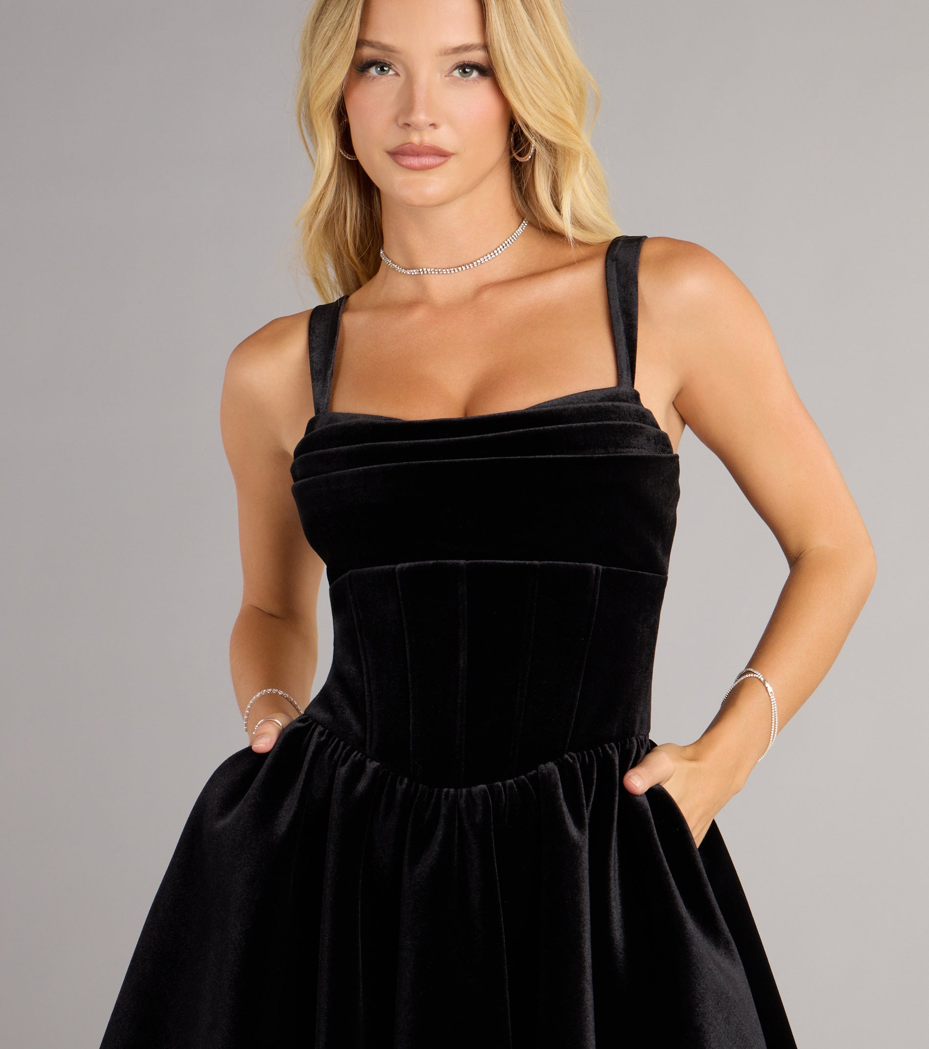 Laurel Velvet Skater Short Dress With Pockets - Image 4