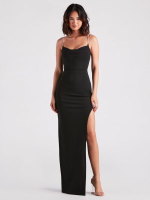 Leona Formal Crepe Rhinestone Slit Dress