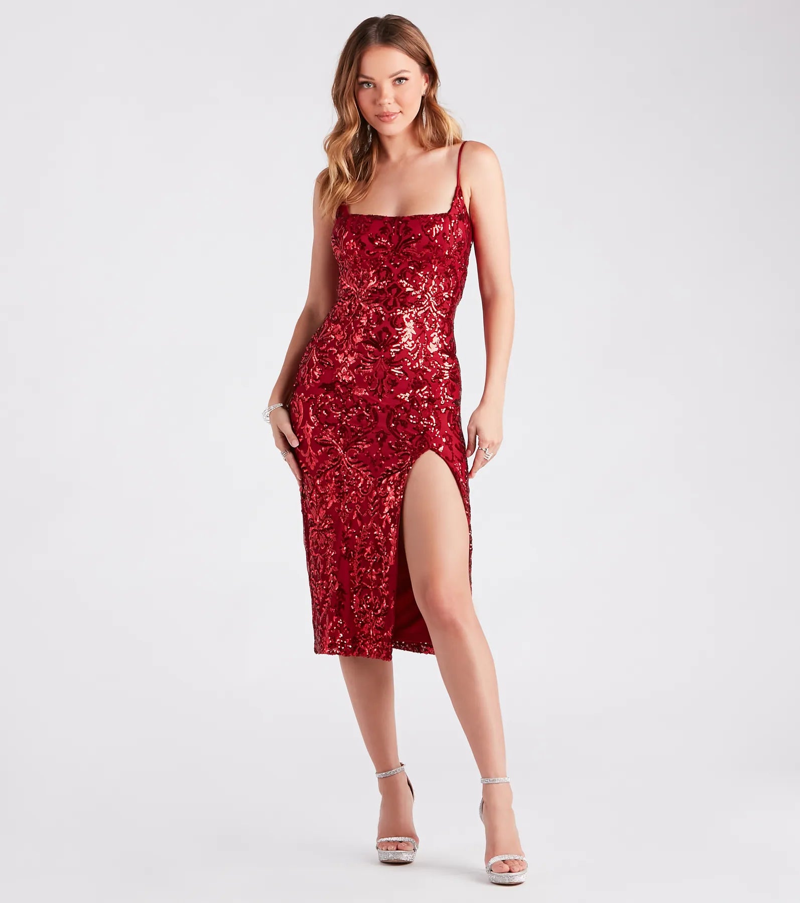 Kourt Formal Sequin Lace-Up Midi Dress - Image 5