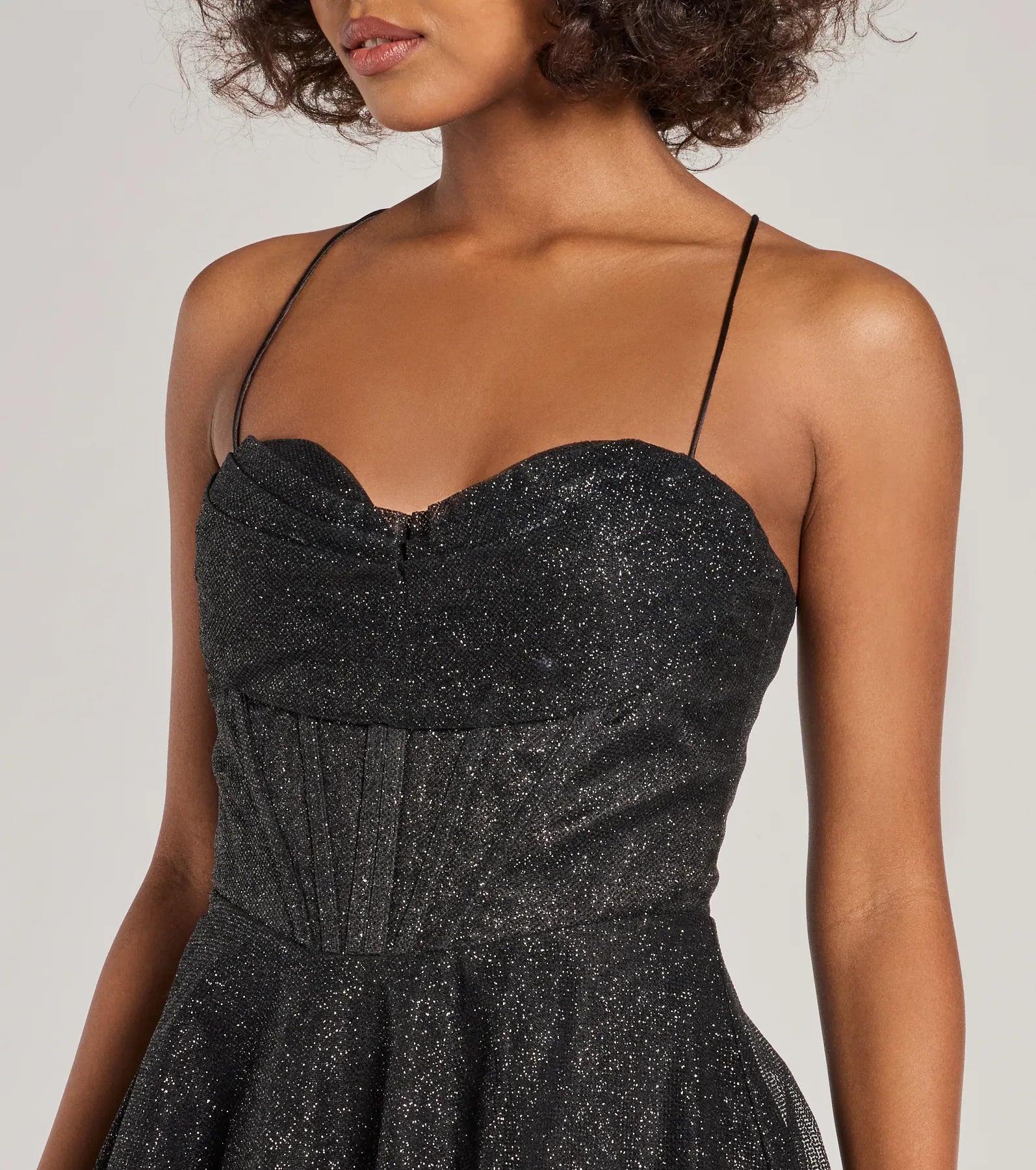 Leah Glitter Mesh Corset Skater Dress - Image 8