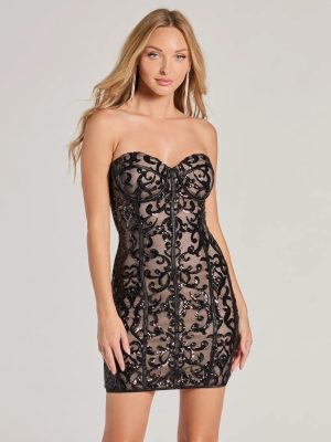 Jaelene Strapless Bodycon Mini Sequin Party Dress