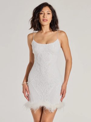 Adelina Feather Trim Sequin Mini Dress