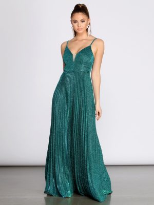 Aida Glitter Shine Pleated A-Line Dress