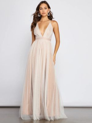 Corinne Glitter Tulle A-Line Formal Dress
