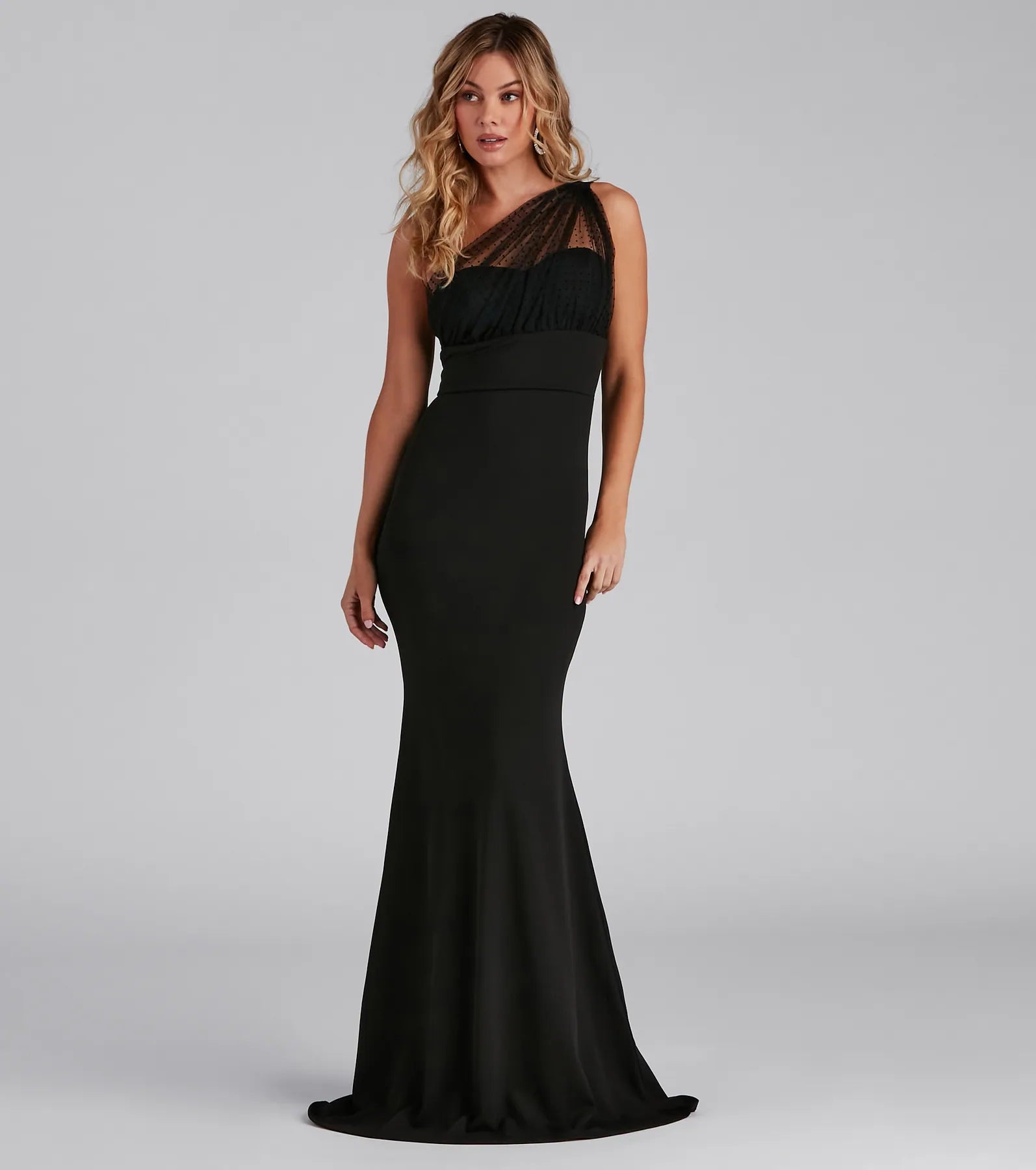 Dakota Formal One-Shoulder Swiss Dot Dress - Image 2