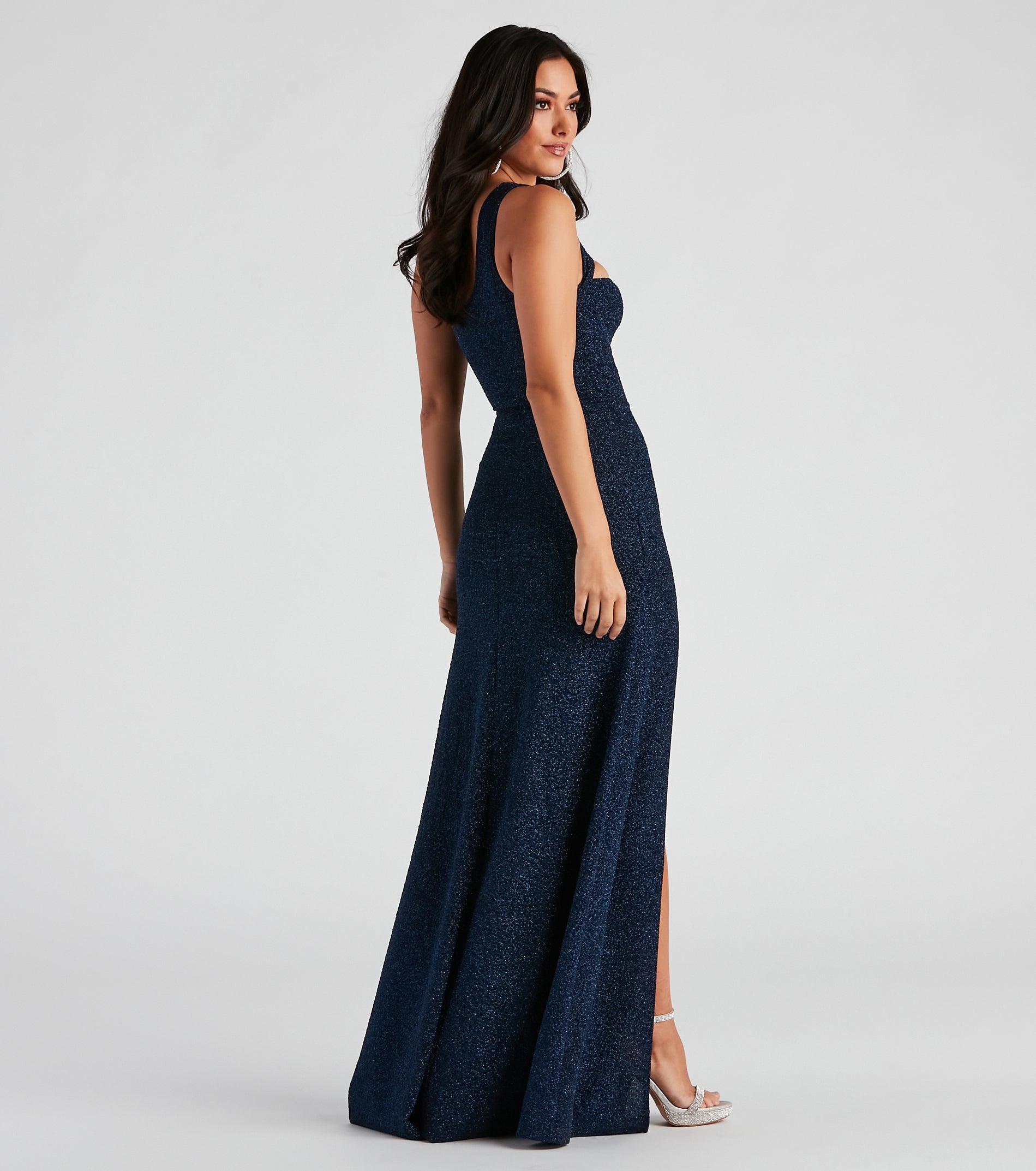 Alanna One-Shoulder Glitter Knit Formal Dress - Image 2