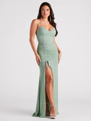 Raina Glitter Knit High Slit Mermaid Dress