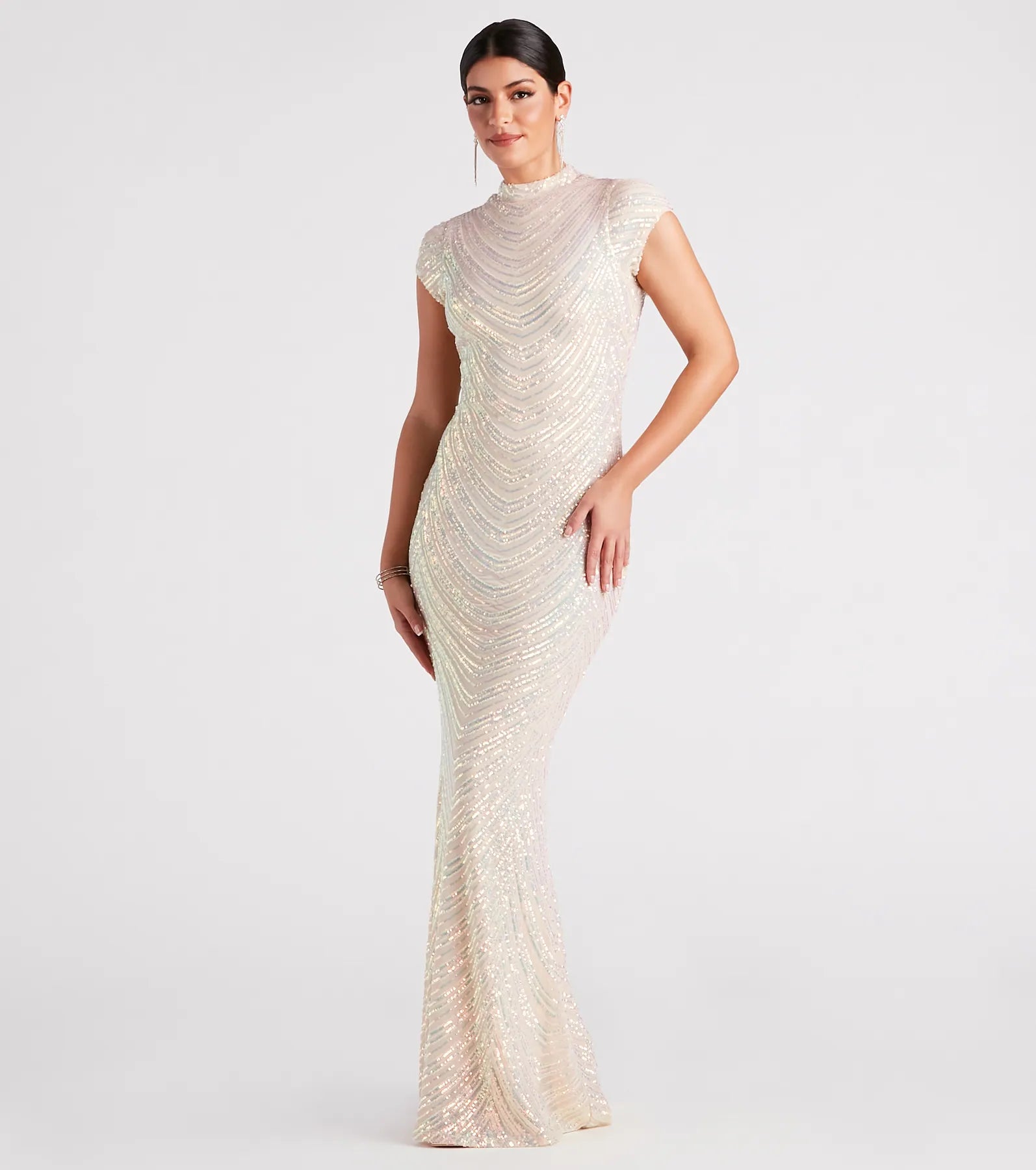 Justine Formal Sequin Mock Neck Mermaid Dress - Image 3