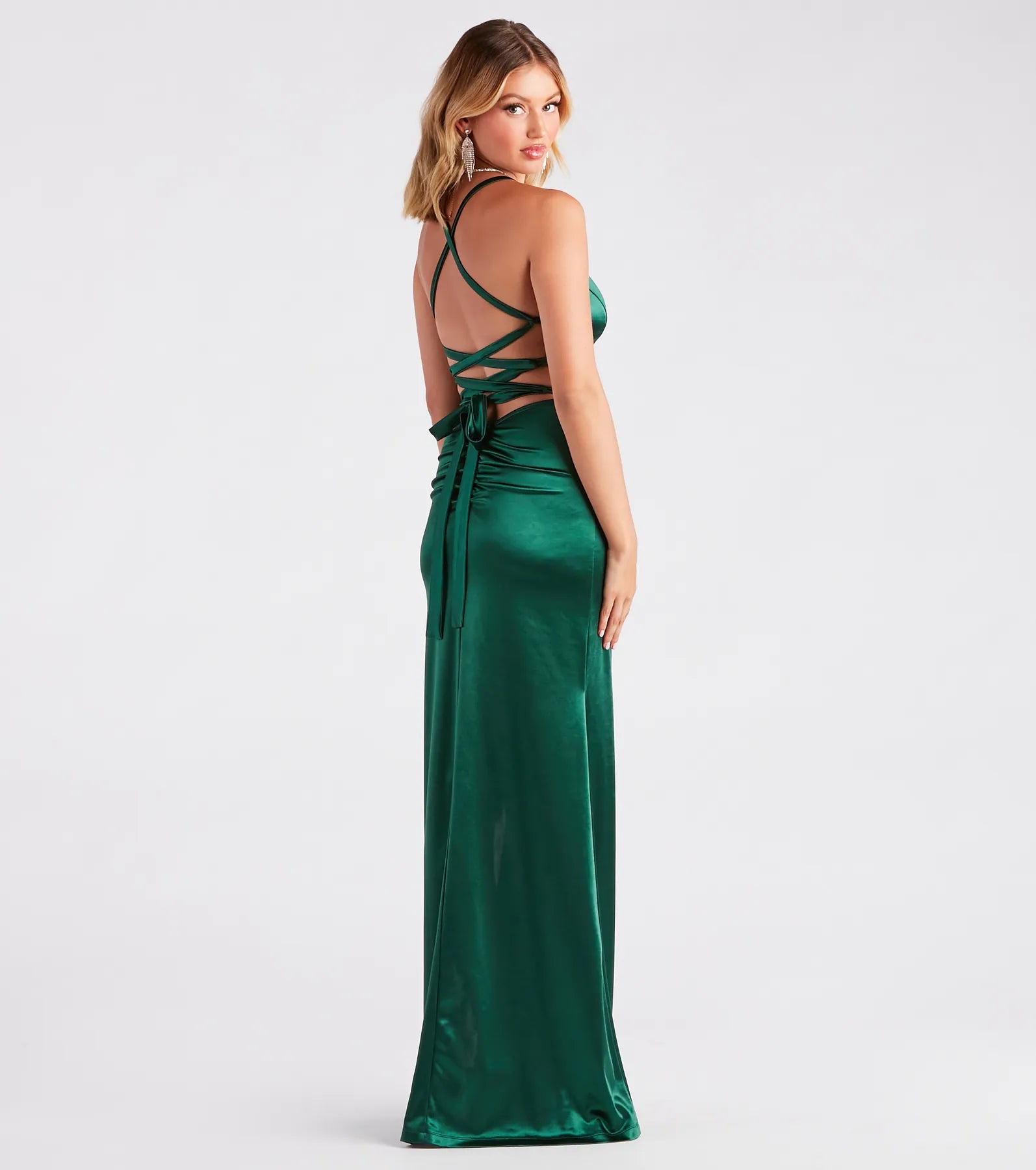 Rose Formal Satin Lace-Up Mermaid Dress - Image 2