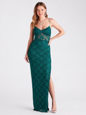 Adelaide Formal Glitter Lace Slit Long Dress