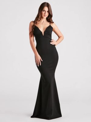 Cecelia Formal Crepe Plunge Mermaid Dress