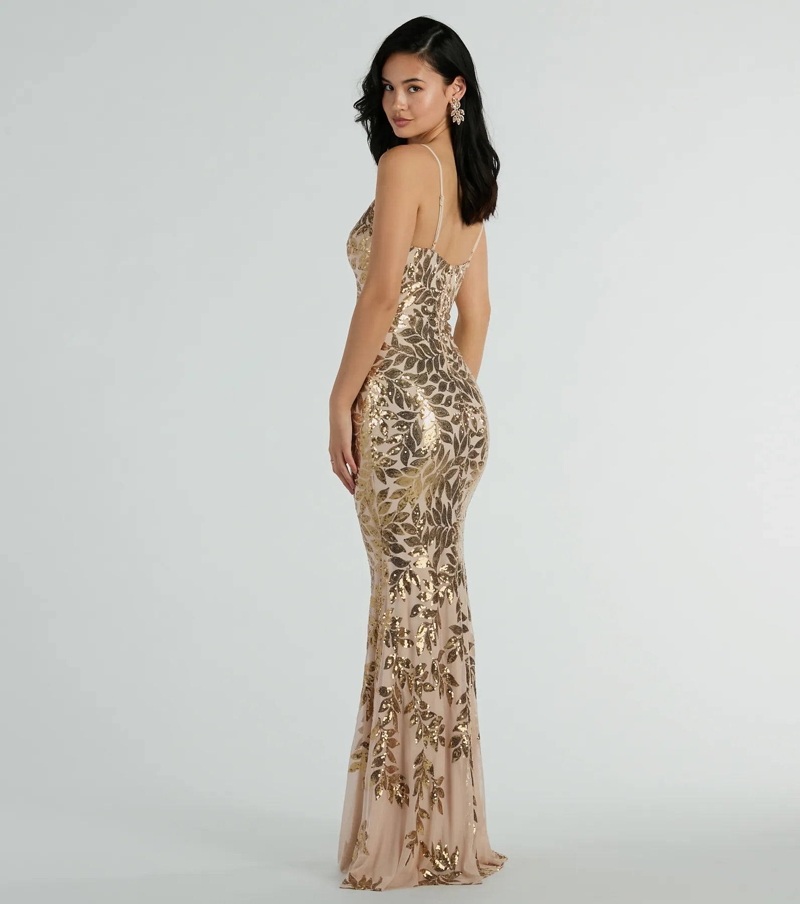 Brie Formal Sequin Leaf Plunge Mermaid Dress - Image 2