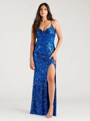 Lissa Formal Sequin Lace-Up Mermaid Dress