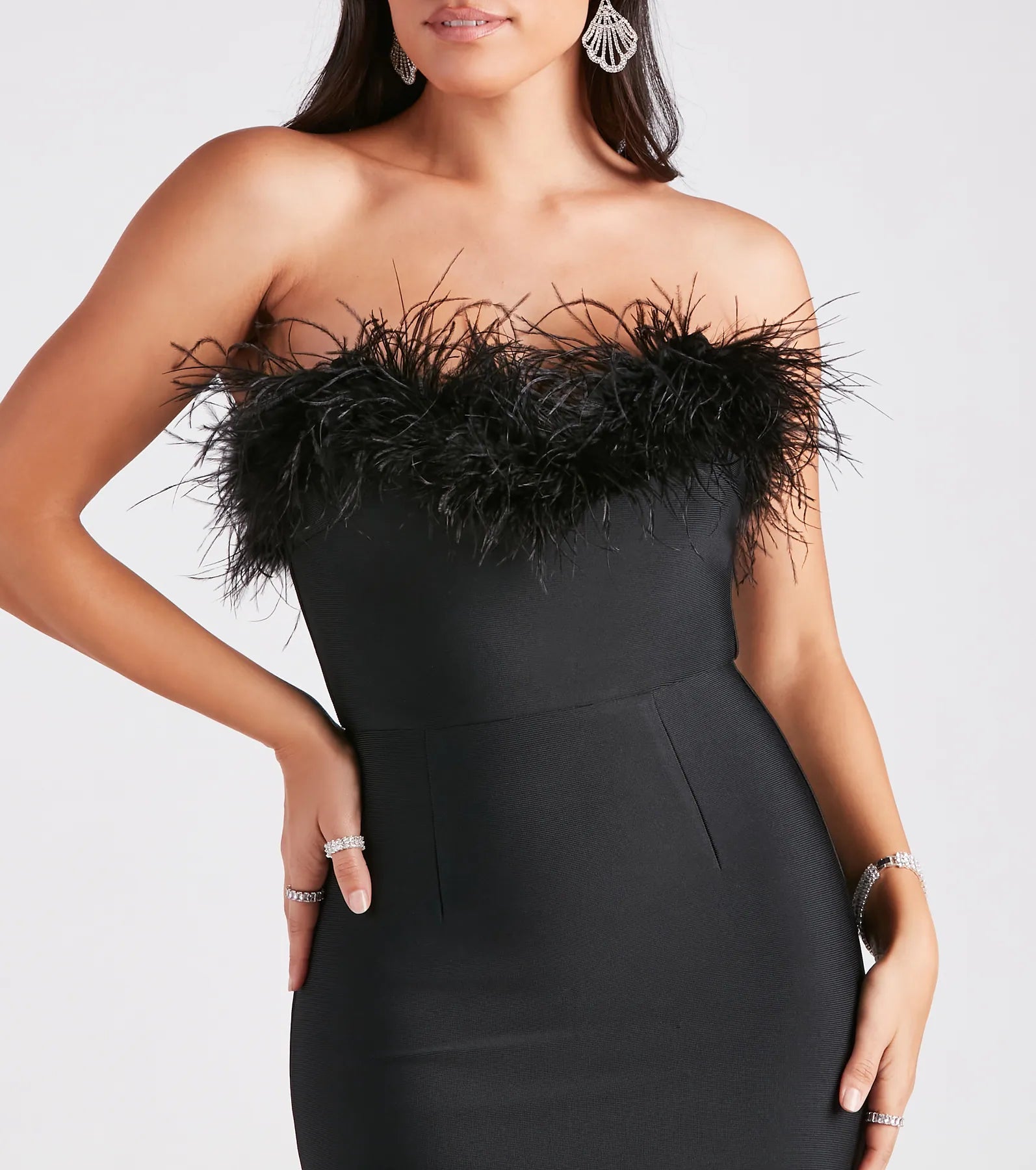 Olivia Formal Marabou Feather Bandage Dress - Image 8