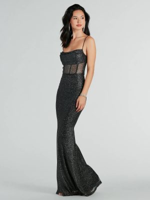Maryam Formal Glitter Mesh Mermaid Long Dress