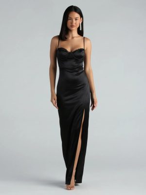 Cassandra Formal Satin Lace Sweetheart Long Dress