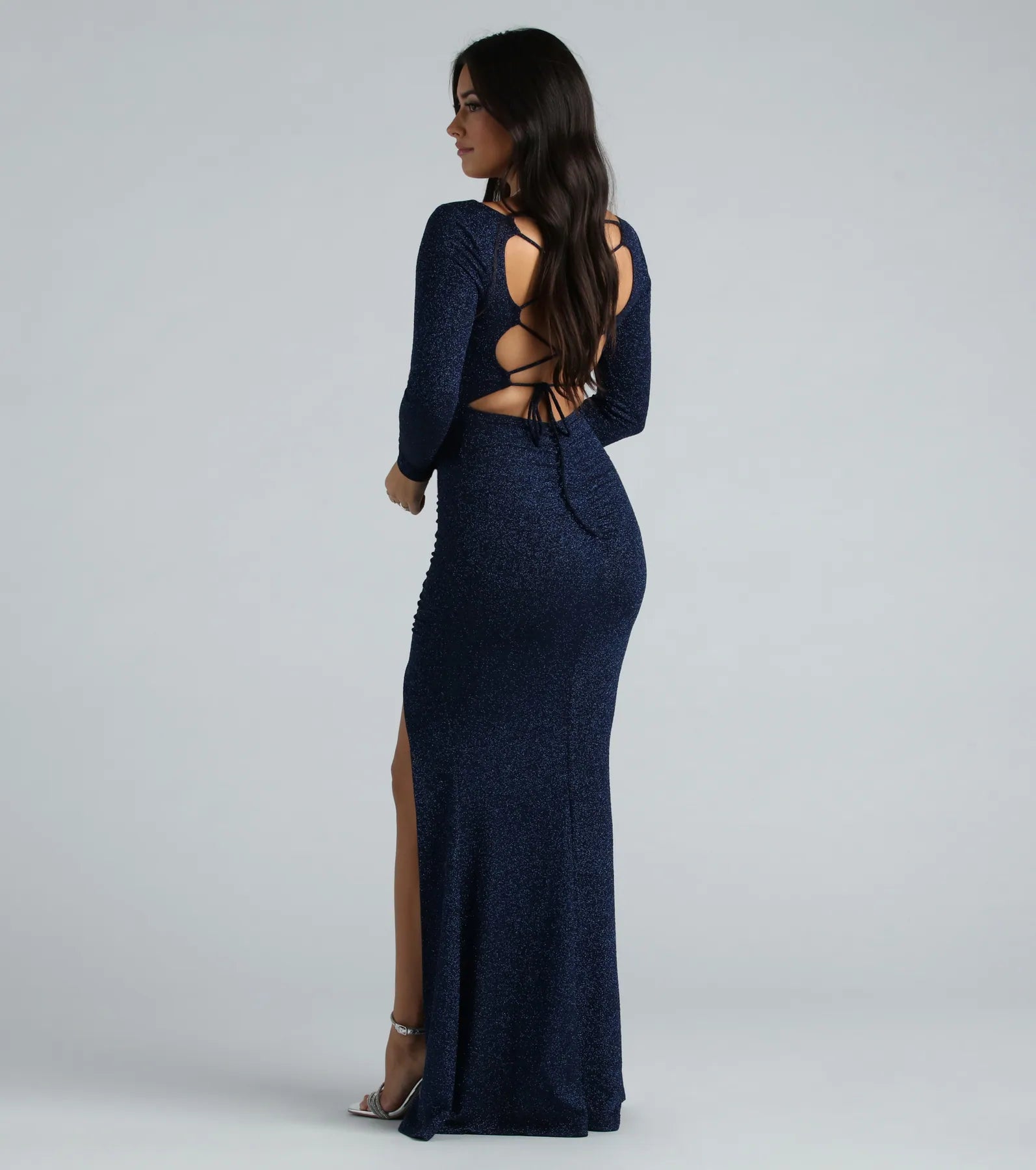 Annie Formal Glitter Lace-Up Mermaid Dress - Image 2
