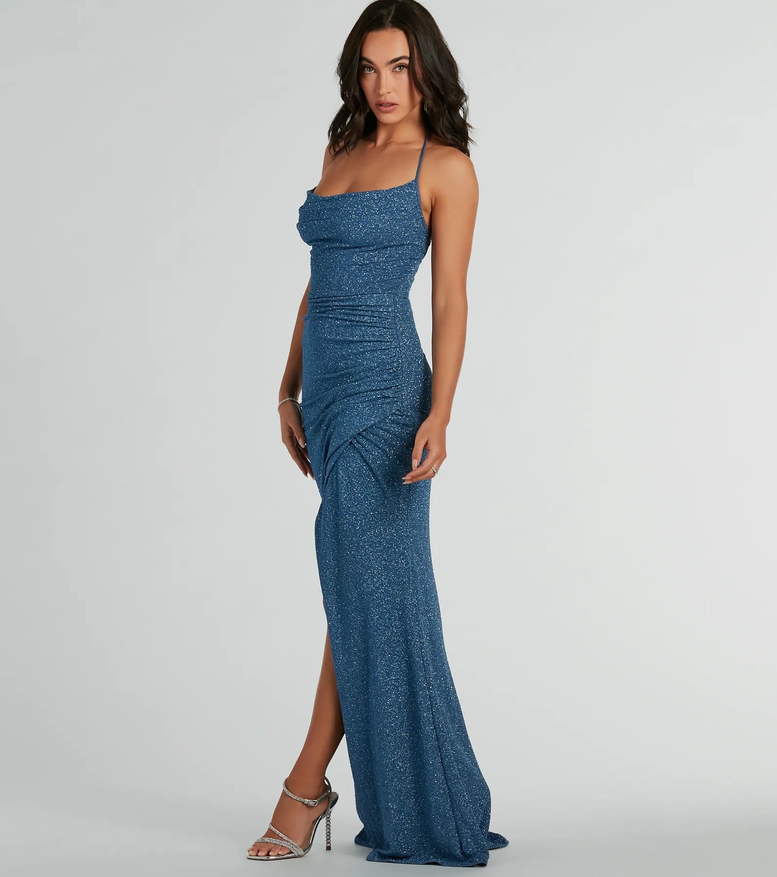 Sevi Halter Mermaid Glitter Formal Dress - Image 4