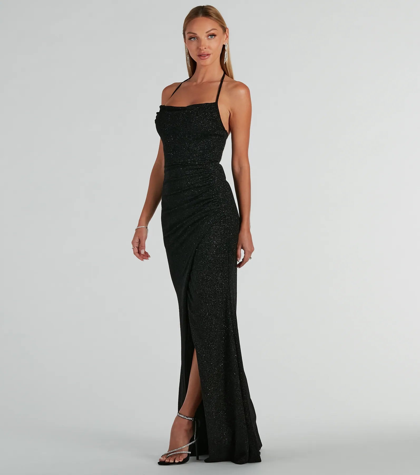 Sevi Halter Mermaid Glitter Formal Dress - Image 8